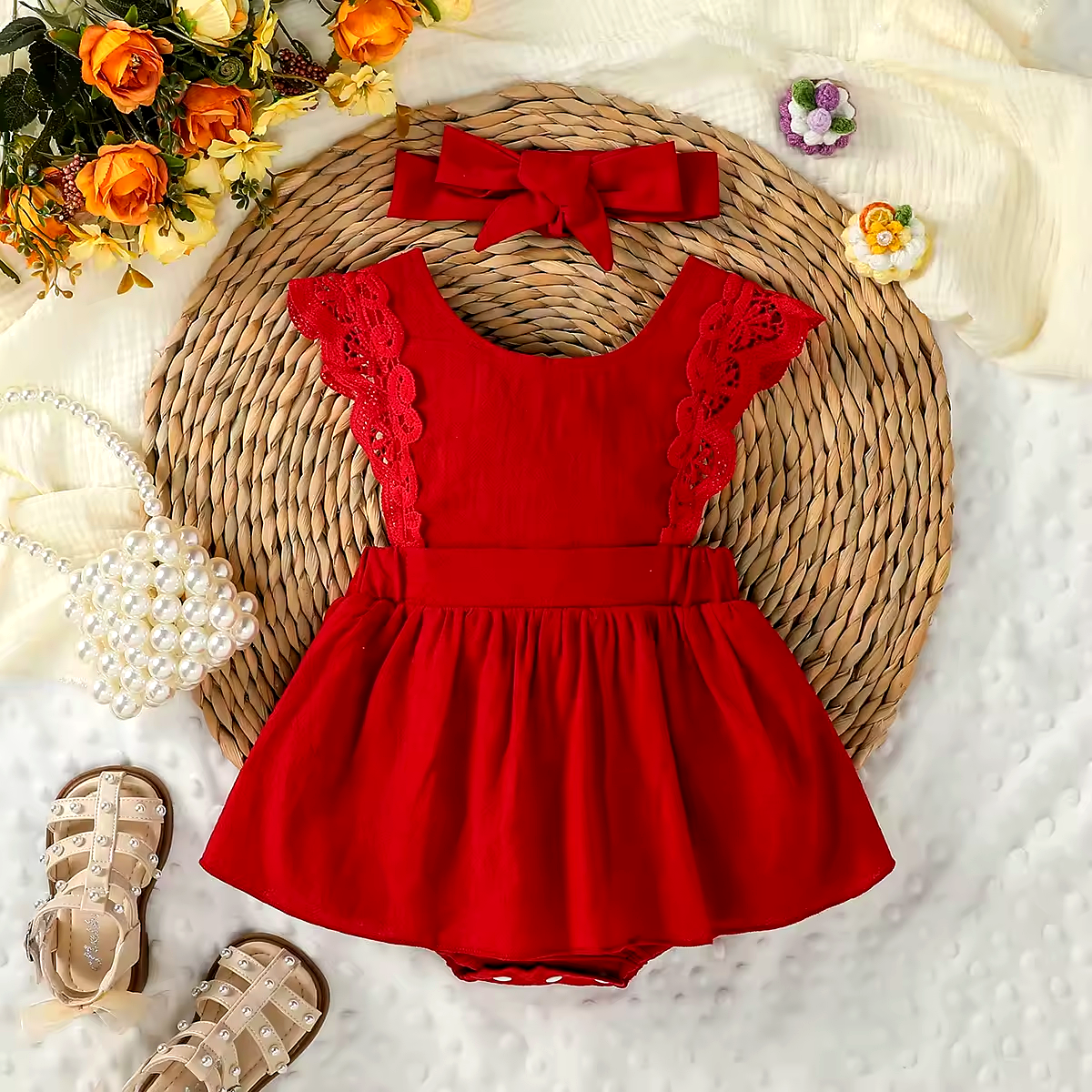 Babyklänning med Spets & Hårband – Bodyklänning för Flickor