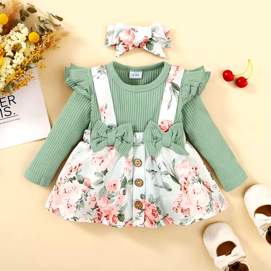 Babyklänning med Hängsel & Hårband