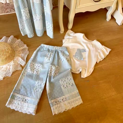 2-delat Set för Flickor – Volang T-shirt & Vida Byxor