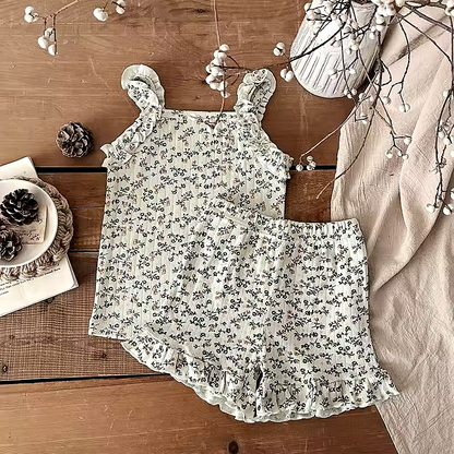 Sommarklänning för Flickor – Bomull med Axelband & Blommigt Mönster